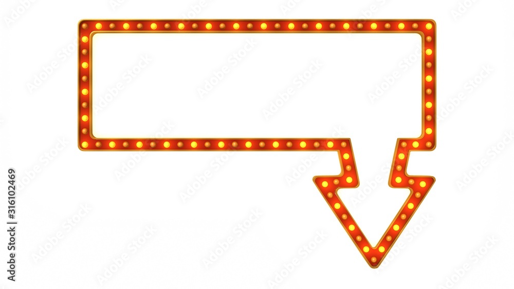 Arrow marquee light board sign retro on white background. 3d rendering Arrow marquee light board sign retro on white background. 3d rendering