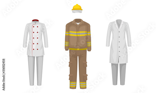 Working Uniform Vector Set. Wear and Clothing Suit for Different Occupation Collection
