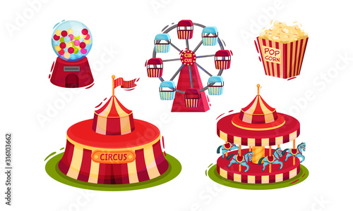 Circus Attributes with Fun Fairs and Treatment Vector Set