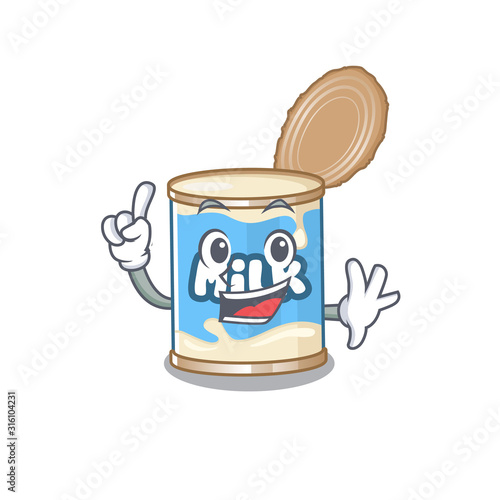 One Finger condensed milk in mascot cartoon character style