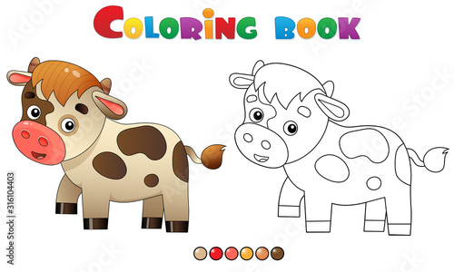 Coloring Page Outline of cartoon calf or kid of cow. Farm animals. Coloring book for kids.