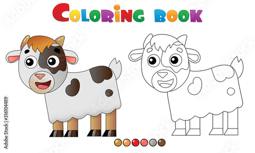 Coloring Page Outline of cartoon kid of goat. Farm animals. Coloring book for kids.