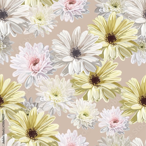 Valokuvatapetti chrysanthemum flower seamless pattern vector illustration