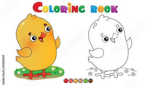 Coloring Page Outline of cartoon chick or kid of hen. Farm animals. Coloring book for kids.