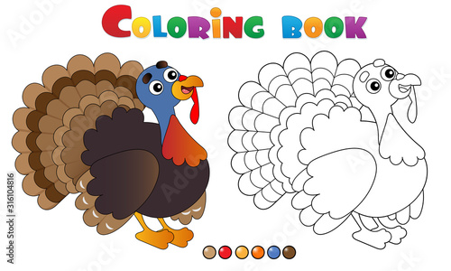 Coloring Page Outline of cartoon turkey. Farm animals. Coloring book for kids.