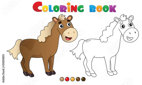 Coloring Page Outline of cartoon horse. Farm animals. Coloring book for kids.
