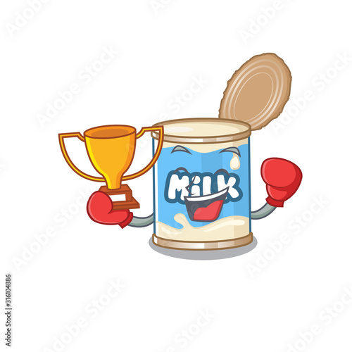 fantastic Boxing winner of condensed milk in mascot cartoon style