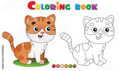 Coloring Page Outline of cartoon striped cat. Pets. Coloring book for kids.