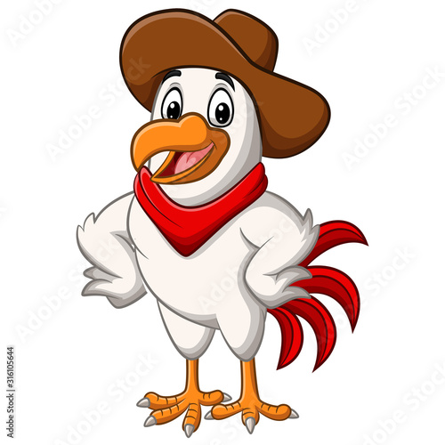 Cartoon happy cowboy chicken posing