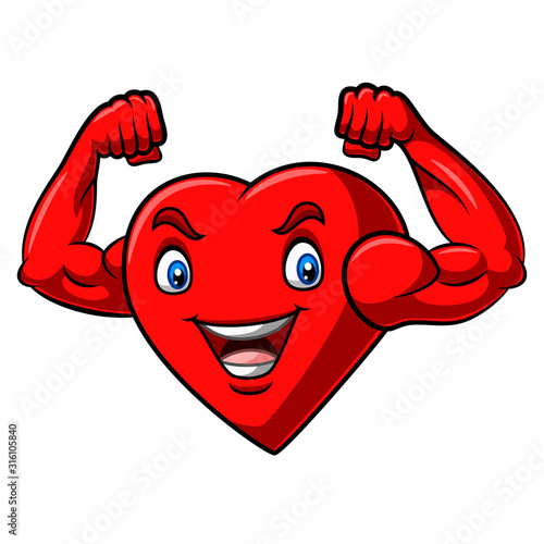 Cartoon strong heart with muscular arm photo