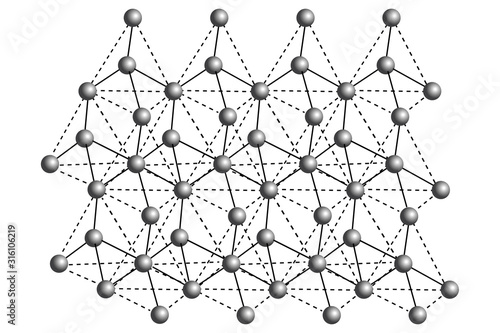 Illustration of a cruciform diamond lattice - a mineral that has high hardness and at the same time brittleness.