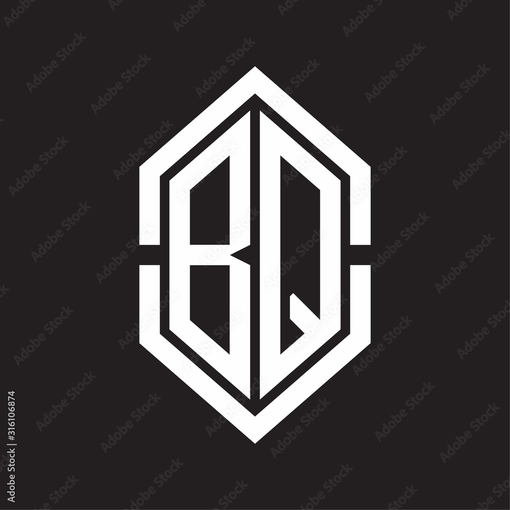 BQ Logo monogram with hexagon shape and outline slice style with black and white BQ Logo monogram with hexagon shape and outline slice style with black and white