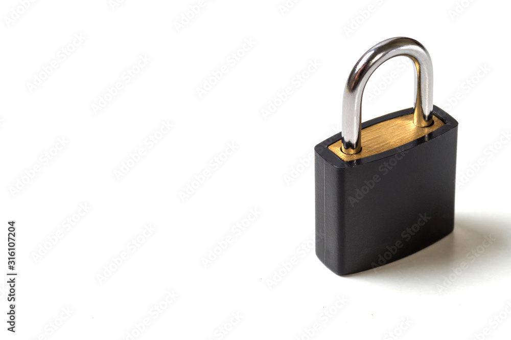 black lock on white background, mock up and copy space black lock on white background, mock up and copy space