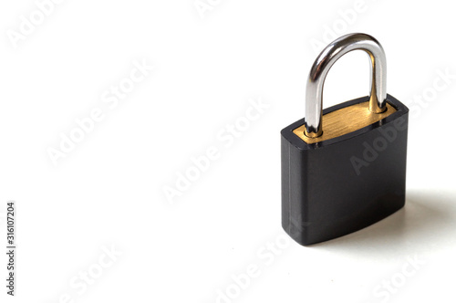 black lock on white background, mock up and copy space