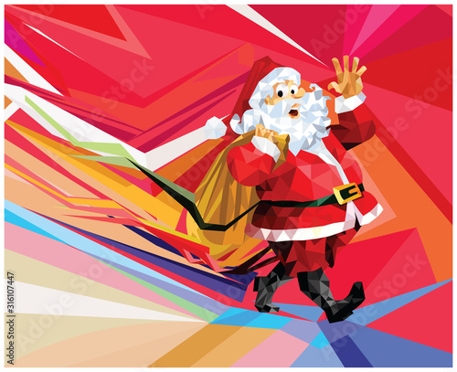 Origami Santa Claus. Polygonal geometric style low poly santa
