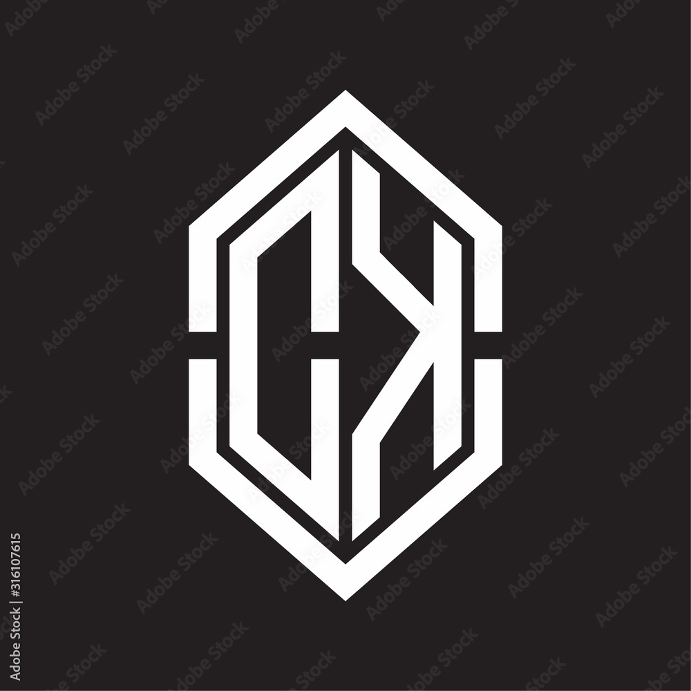 DK Logo monogram with hexagon shape and outline slice style with black and white DK Logo monogram with hexagon shape and outline slice style with black and white