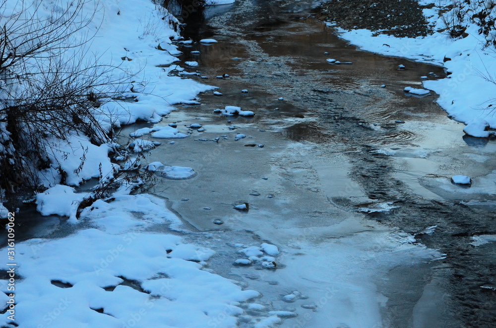 Winter landscape with the river in frosty day Winter landscape with the river in frosty day