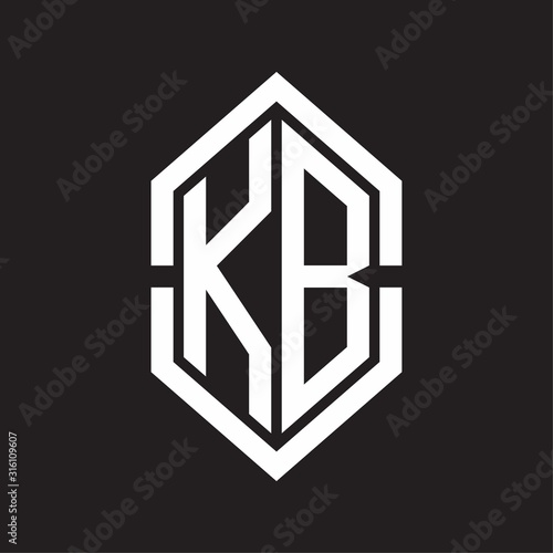 KB Logo monogram with hexagon shape and outline slice style with black and white