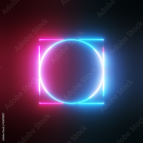 Neon light circle and square frames