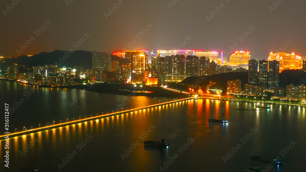 A cityscape over the City of Macau with skyscapers in the background