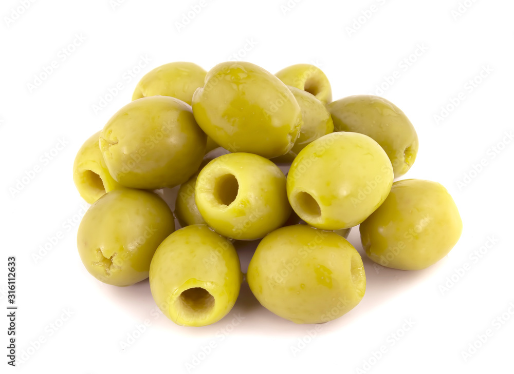 Green olives isolated on white background Green olives isolated on white background