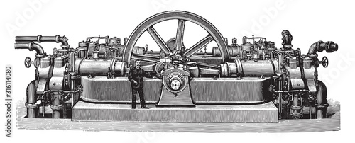 Old gas engine / vintage illustration from Brockhaus Konversations-Lexikon 1908