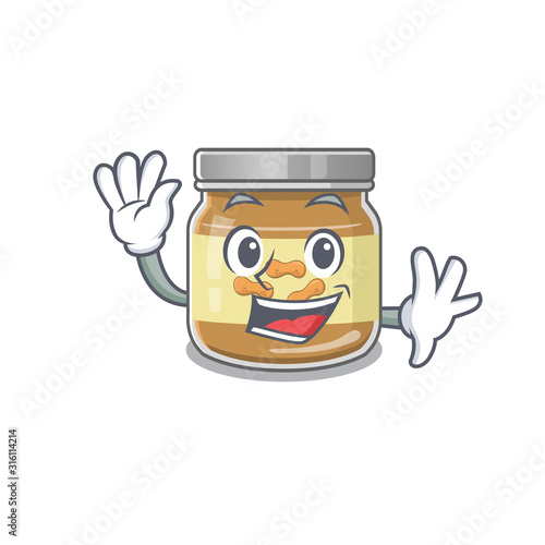 Waving friendly peanut butter cartoon character design