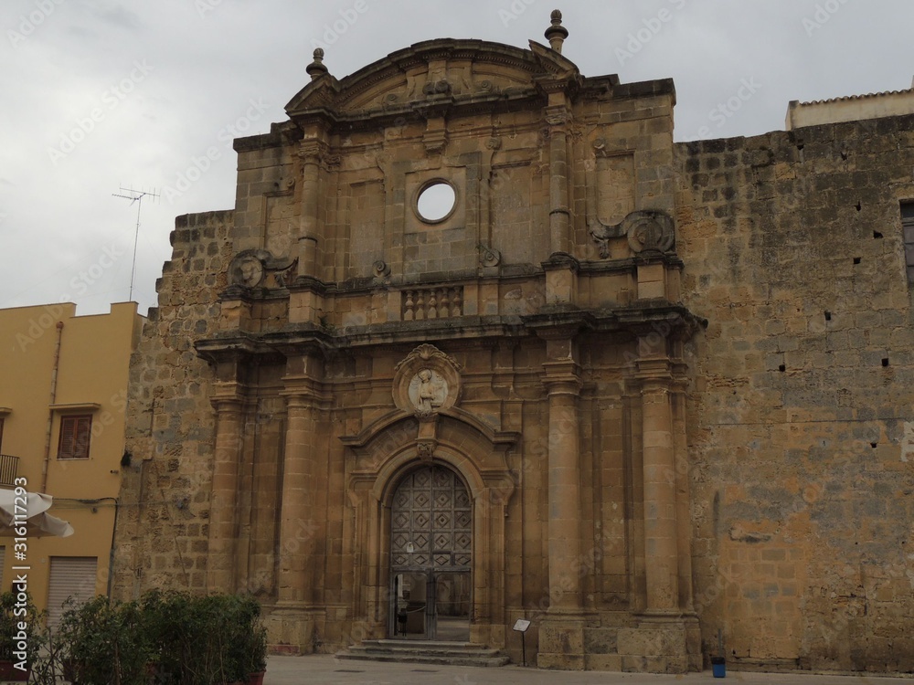Fototapeta premium Mazara del Vallo – Church of Sant'Ignazio facade with yellow stone wall