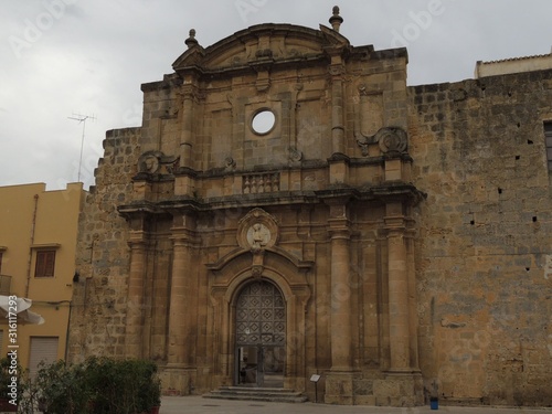 Mazara del Vallo – Church of Sant'Ignazio facade with  yellow stone wall