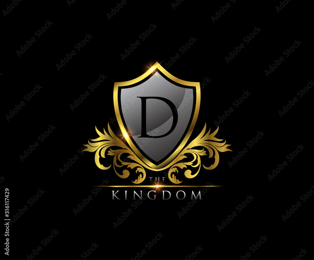 Obraz premium Golden D Letter Luxury Shield Logo Design
