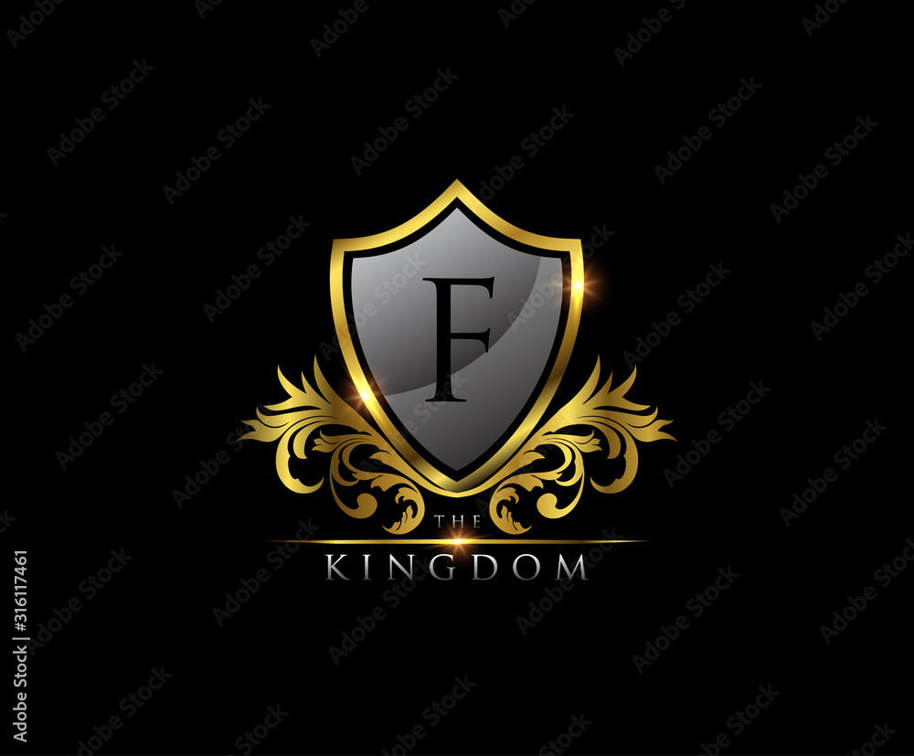 Golden F Letter Luxury Shield Logo Design Golden F Letter Luxury Shield Logo Design