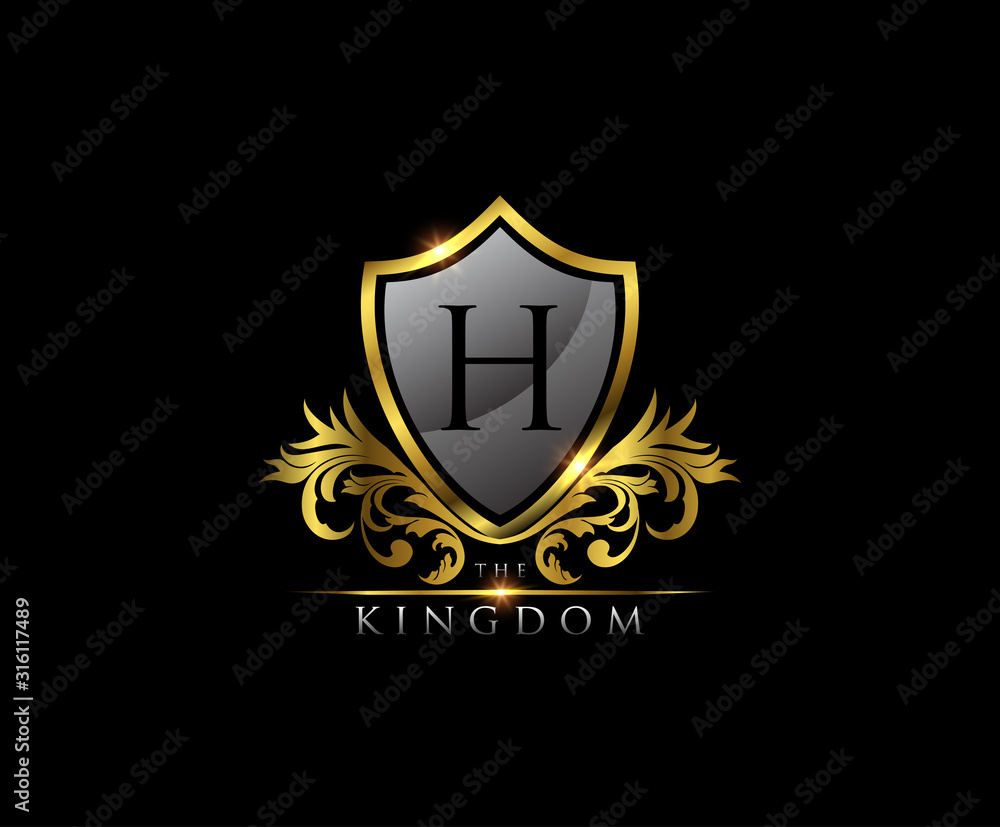 Golden H Letter Luxury Shield Logo Design Golden H Letter Luxury Shield Logo Design