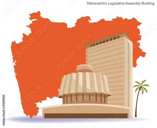 Maharashtra Legislative Assembly Building with maharashtra map vector