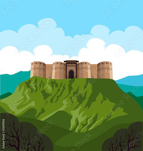 indian maharashtra fort on mountain vector