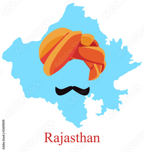 rajasthan map with mustache and pagdi vector photo