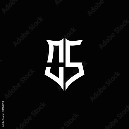 OS monogram letter logo ribbon with shield style isolated on black background