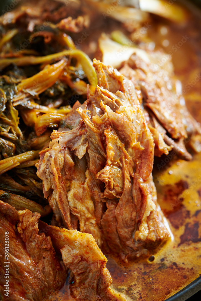 Korean spicy braised pork and leaf vegetable Korean spicy braised pork and leaf vegetable