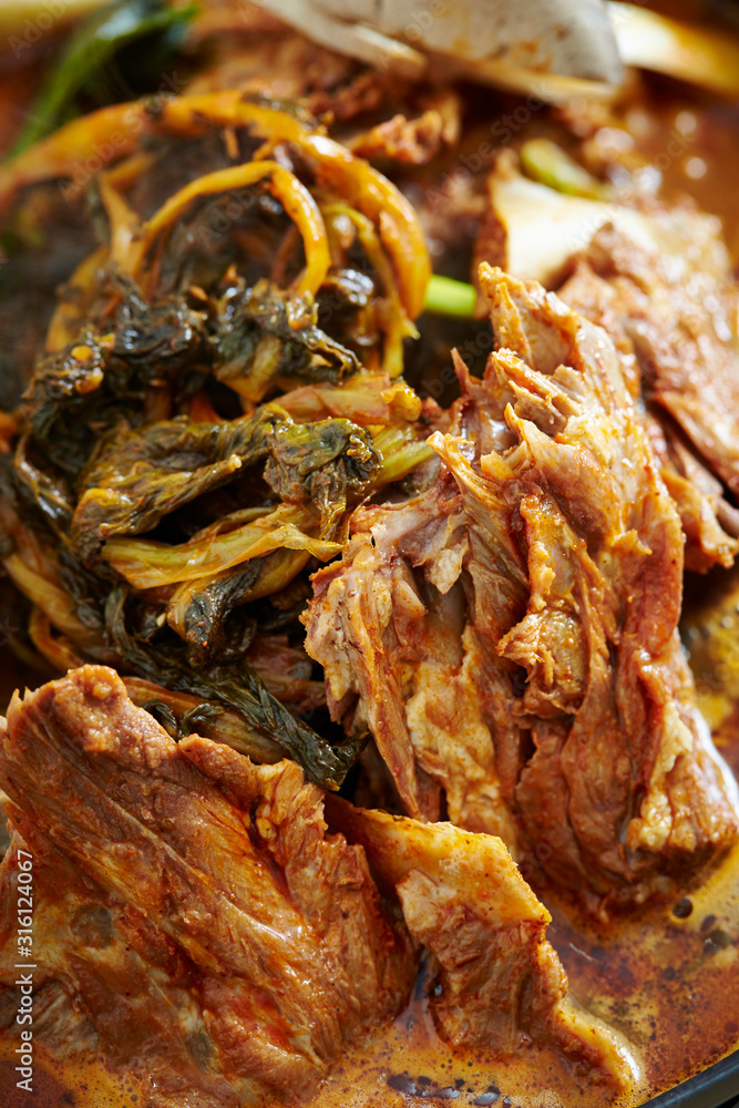 Korean spicy braised pork and leaf vegetable Korean spicy braised pork and leaf vegetable