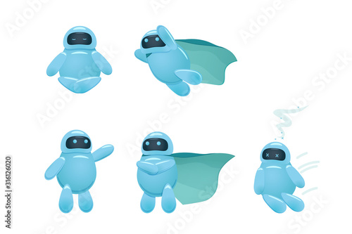 Funny robot characters collection. Comic ai bot set.