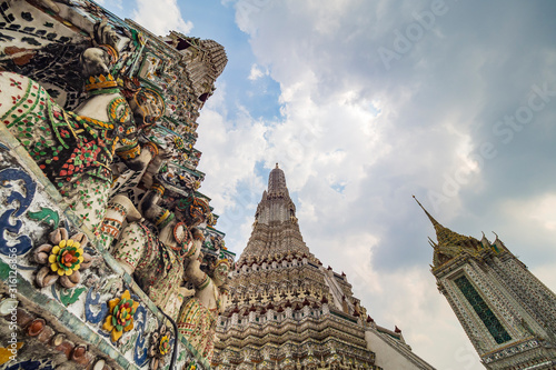 Photography Wat Arun temple, one of landmark Chao Phraya river in Bangkok Thailand