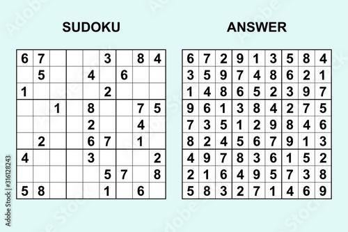 Vector sudoku with answer 315. Puzzle game with numbers.