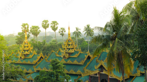 Some beautiful roofs of temple complexes near the famous Shwedagon pagoda in Yangon, Myanmar