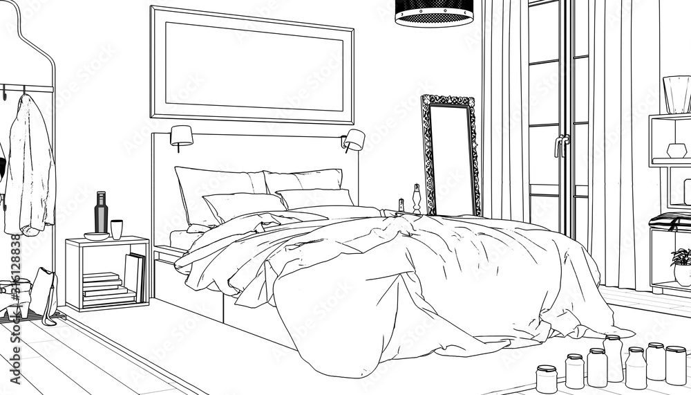 Contemporary Bedroom Arrangement (sketch) - 3d visualization