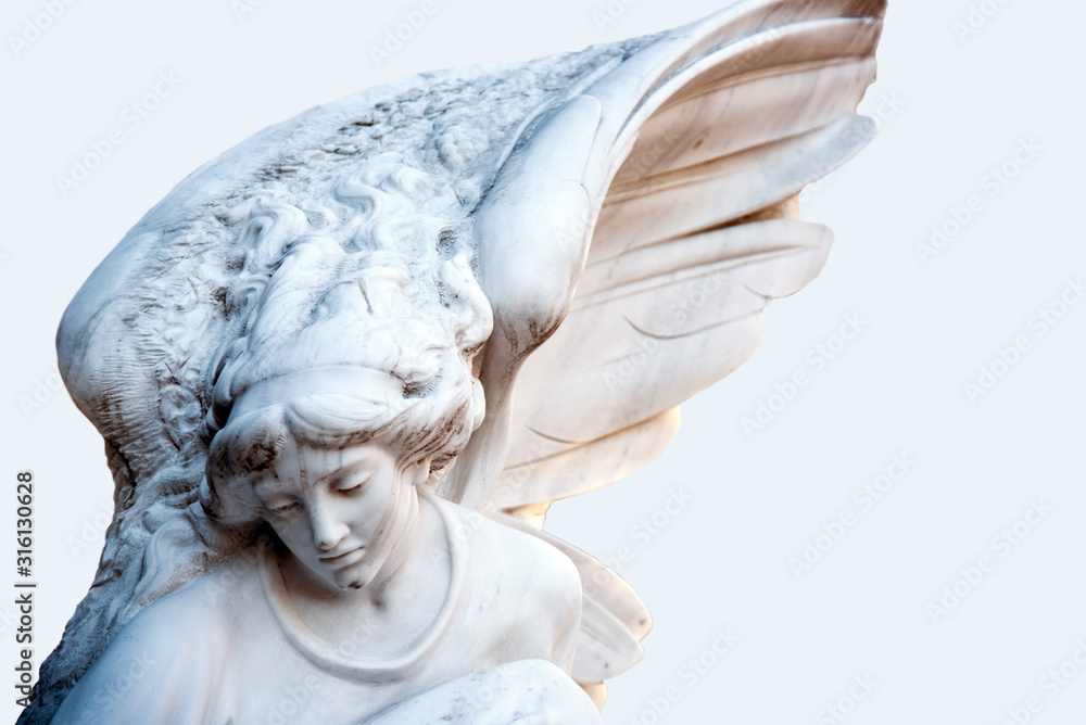 A fragment of ancient sculpture ange. Symbol of sad, love, invisible forces, purity, enlightenment, ministry, salvation.