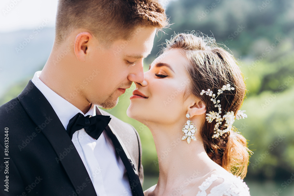 Kiss love bride and groom. Happy together Kiss love bride and groom. Happy together