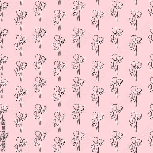 Seamless pattern with painted balloons in the shape of a heart. Cute print for Valentine's day. It can be used for decoration of textile, paper and other surfaces.
