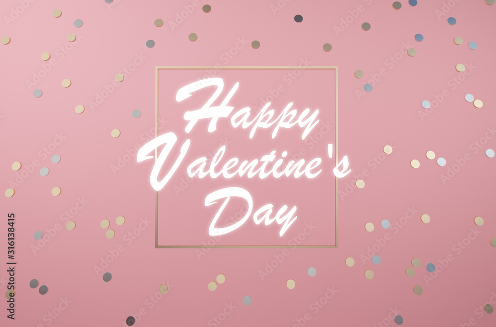 Happy Valentine's Day greeting card design with frame, 3d render Happy Valentine's Day greeting card design with frame, 3d render