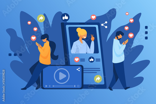 Social media popularity. Users giving likes to picture, post, profile flat vector illustration. Network, internet, blogging concept for banner, website design or landing web page