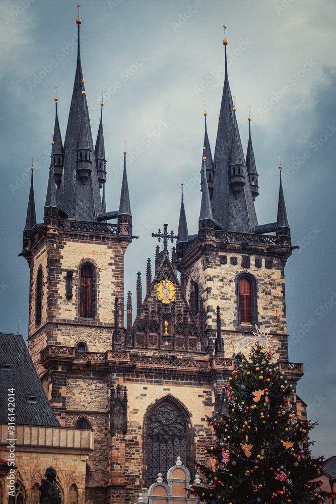 Church of Our Lady before Týn front side, Christmas time Church of Our Lady before Týn front side, Christmas time