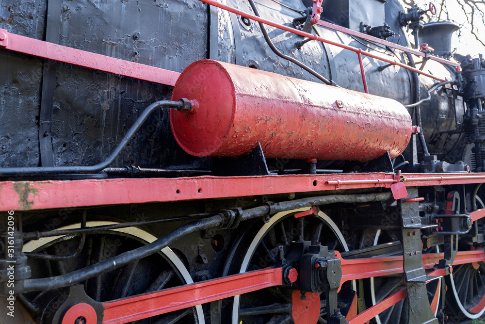 Fototapeta premium Old steam train wheels and details